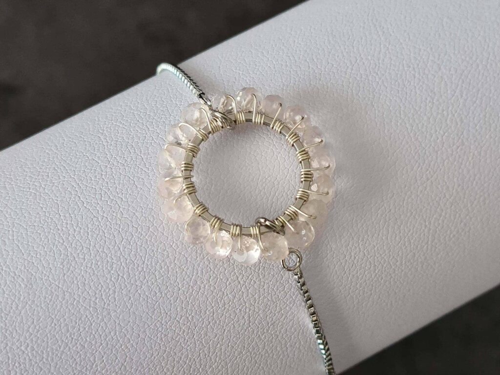 Gemmissime | Bracelet Quartz Rose ajustable fait main en pierres naturelles | Ronde de Gemmes | Quartz rose pastel