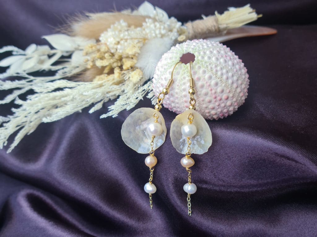 Gemmissime | Paire de Boucles d'oreille pendantes Coquillage véritable et Perles de culture