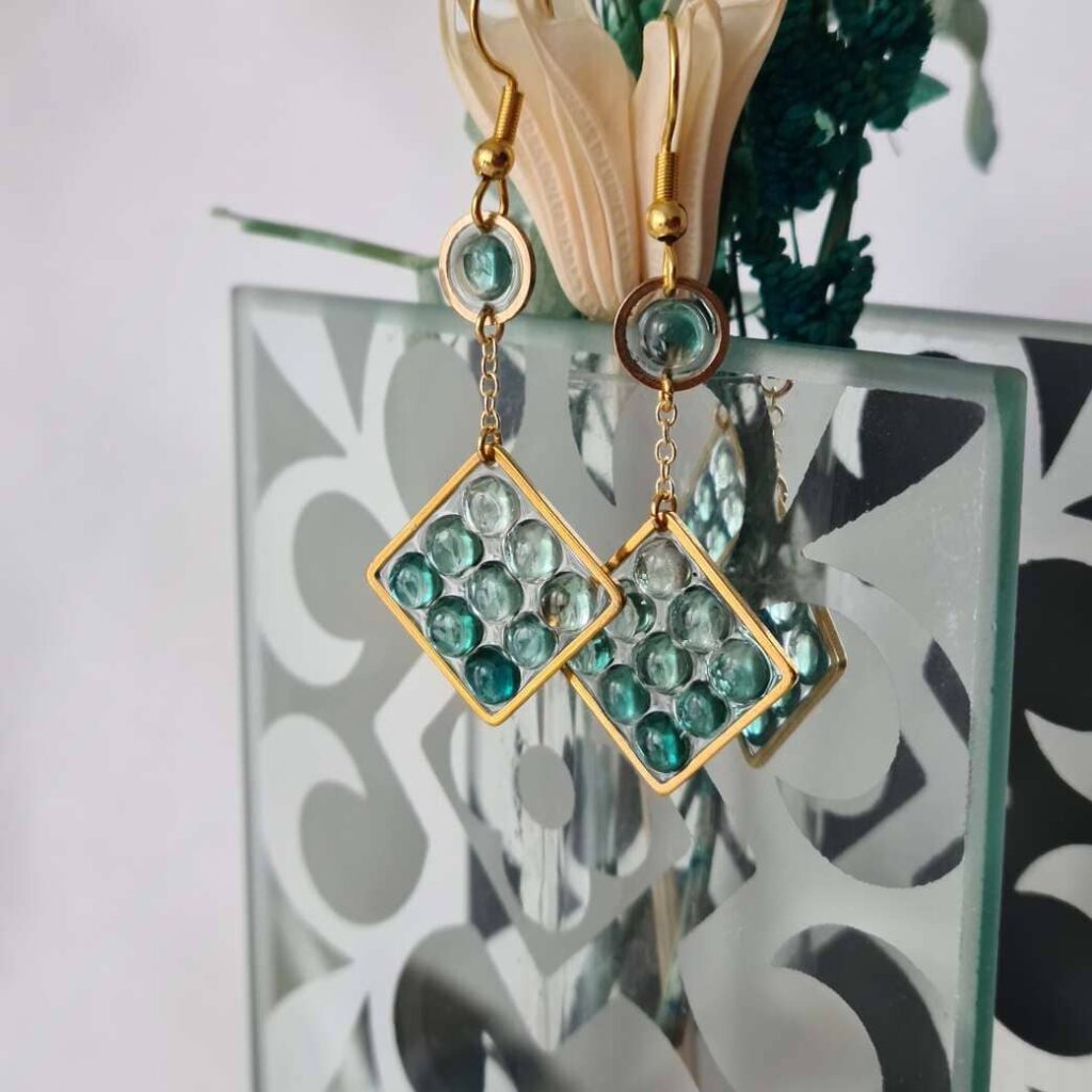 Gemmissime | Boucles d'Oreille Résine Tourmaline acier inoxydable losange